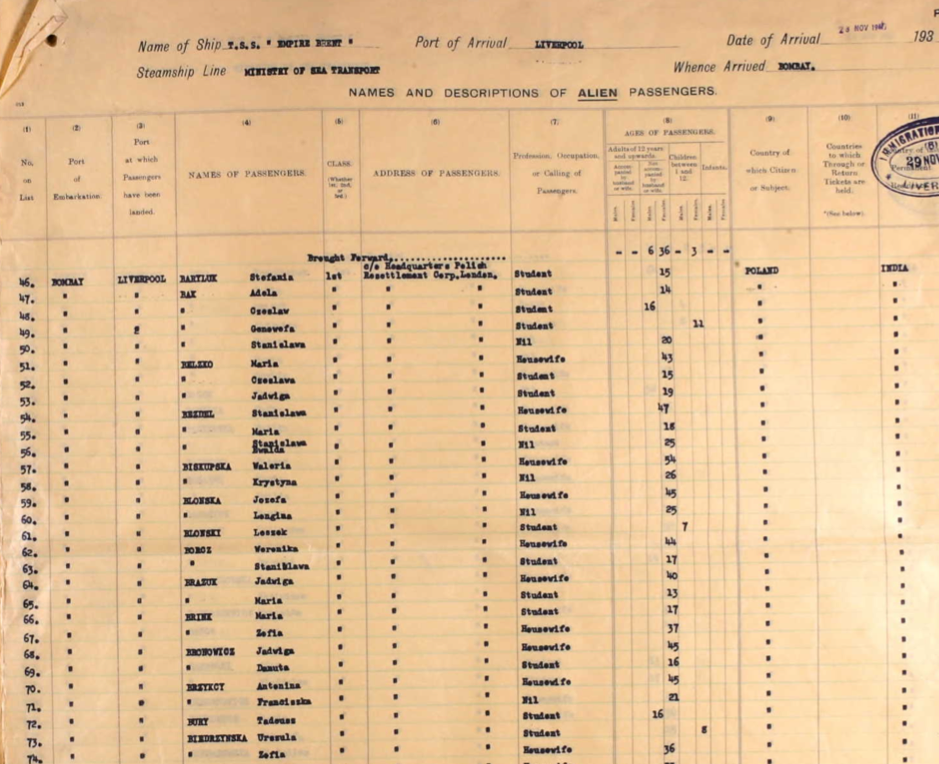 This is the passenger list for the Empire Brent from 1947. My Babcia (or grandma) is listed alongside her mother Valeria. She travelled from India to England after being displaced from Poland during the Second World War. Because this records survives I can find out details about the vessel she travelled on, when, and to where.